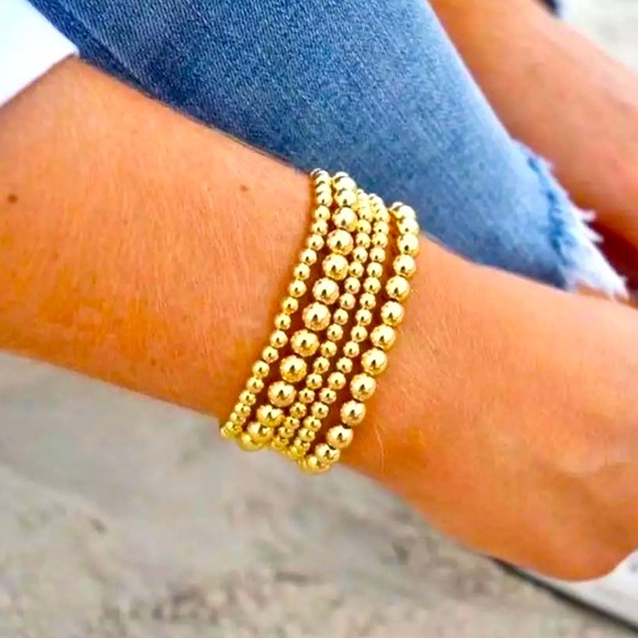 🍋2/$30 New Set of 5 Gold Stretchy Bracelets - Picture 2 of 4